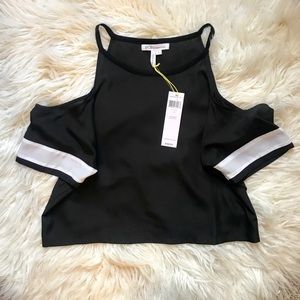 BCBG Cold-Shoulder Crop Shirt (size LA)